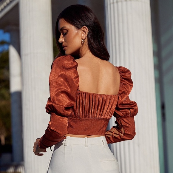 NWT Alamour the Label Rust Puff Rafael Top - Picture 3 of 6